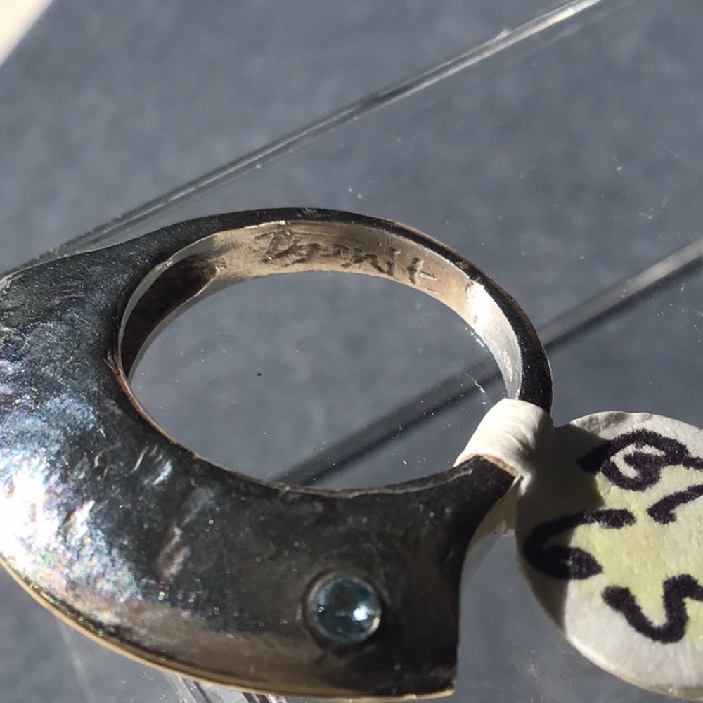 Sterling Silver Ring with Gold and Blue Topaz - Picture 4 of 7